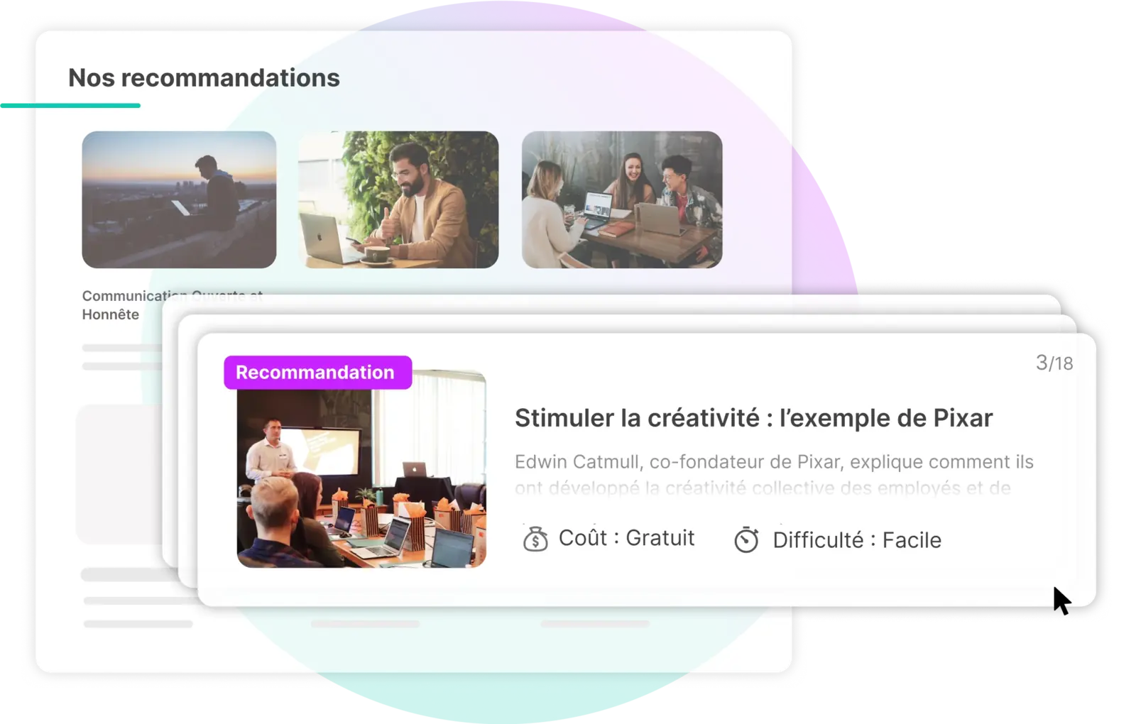 Liste d'actions recommandées selon les résultats de l'équipe