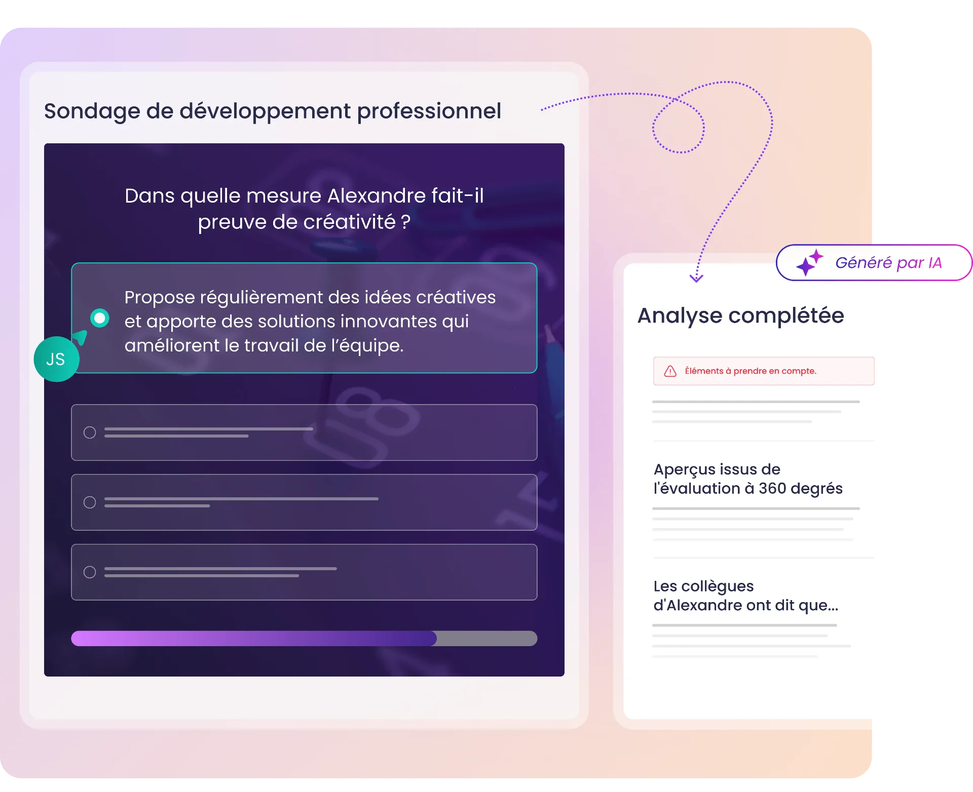 Évaluations de performance dans Amélio : sondage de développement à 360 degrés et analyse complétée par l'IA