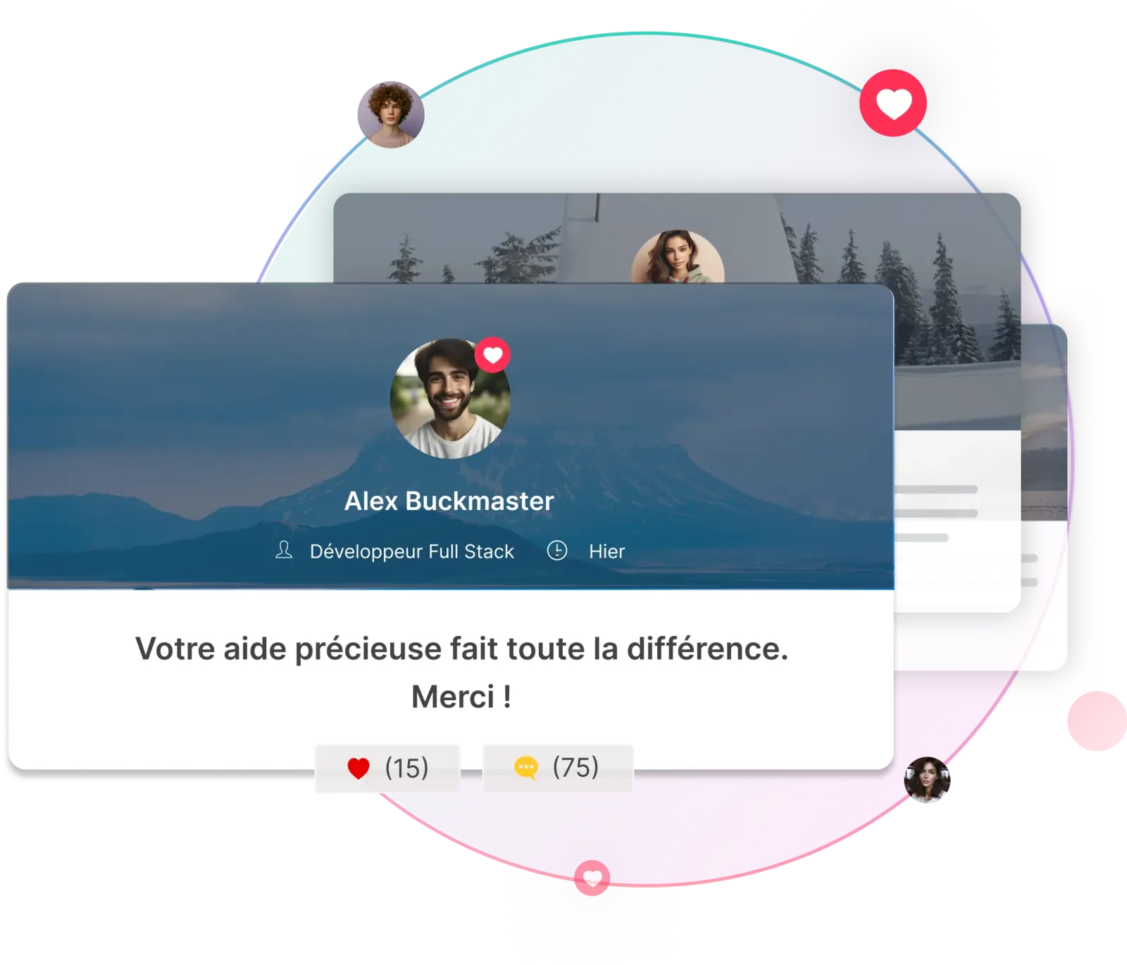 Carte de reconnaissance : « Votre aide précieuse fait toute la différence. Merci ! » avec ses réactions